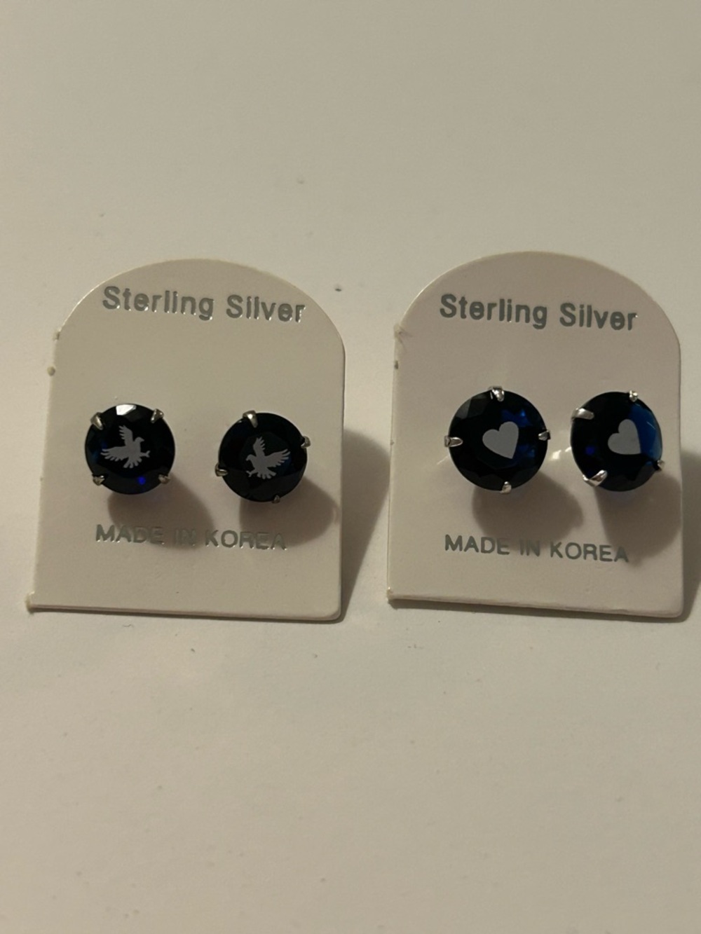 Sterling Silver Blue Heart Stud Earrings - Made in Korea
